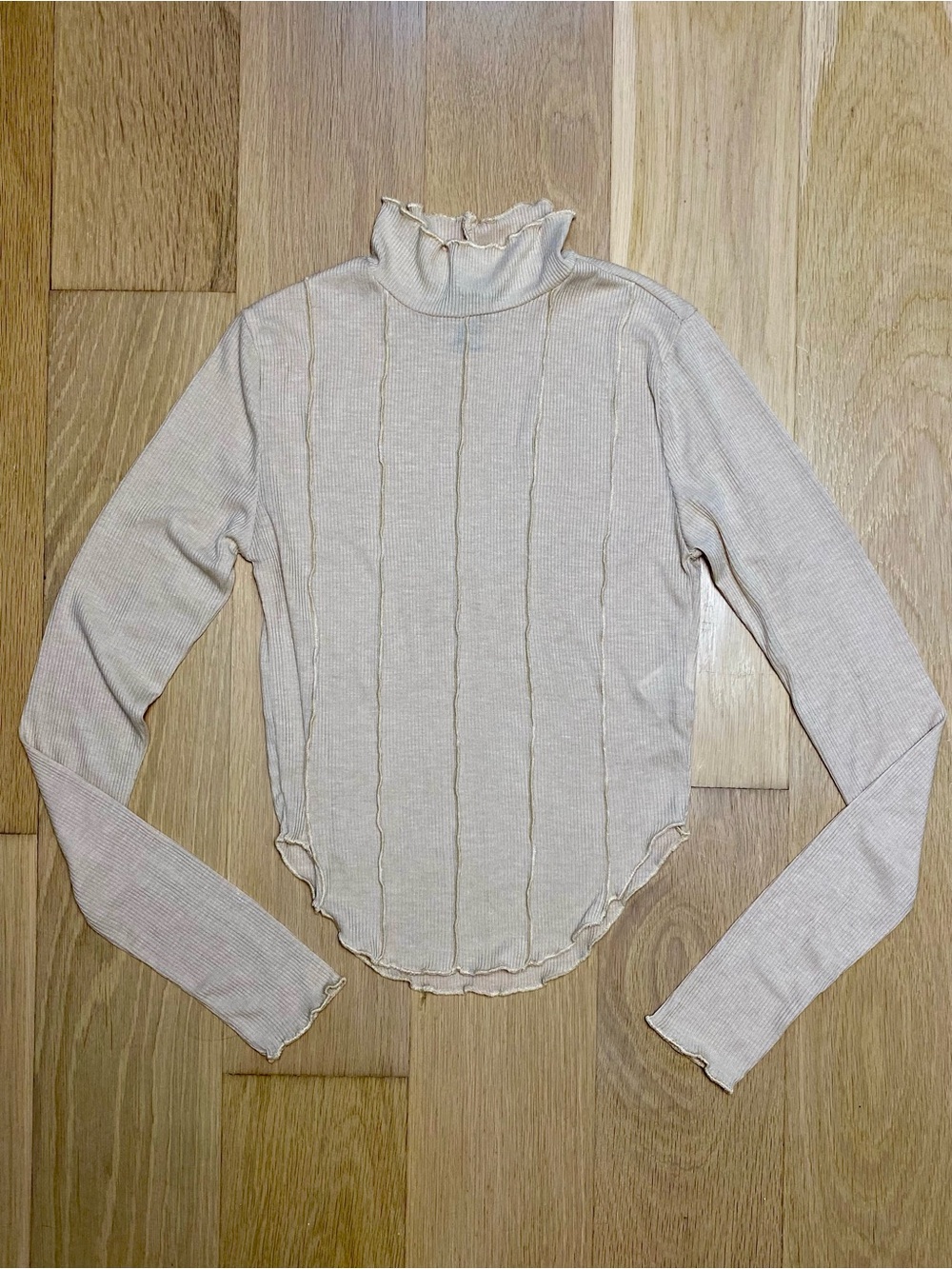 Forever 21 Ribbed Mock Neck Long Sleeve Shirt Lettuce Trim Lightweight Top Small